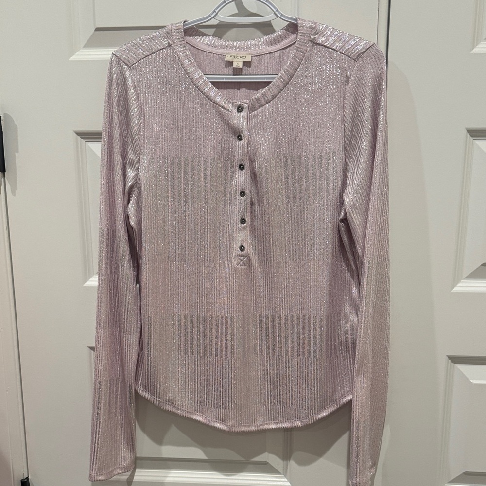 Pilcro by Anthropologie The Andie Ribbed Henley Top Shimmer Edition Size XL